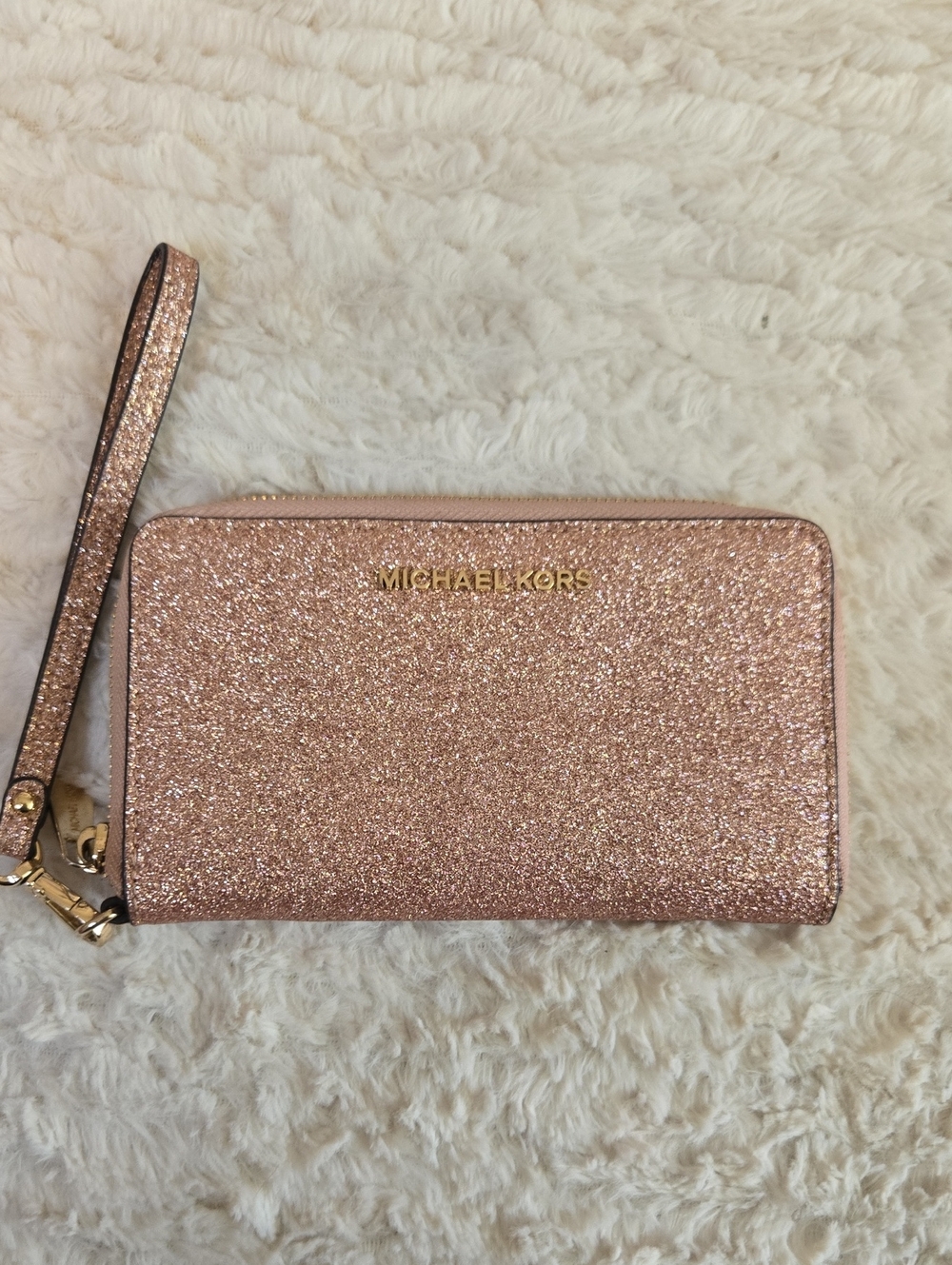 MICHAEL KORS Rose Gold Glitter Wristlet Wallet